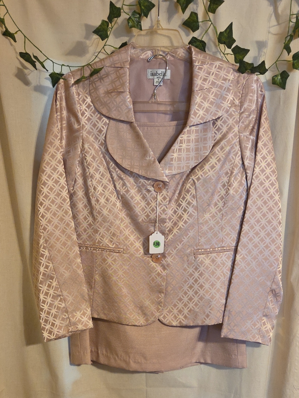 Isabella Blush Pink Satin Jacquard Notched Blazer Skirt Set